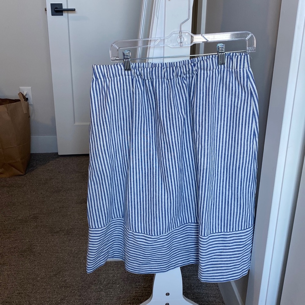 J. Crew blue and white striped midi skirt with pockets. Size M.